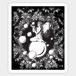 Bubble Fairy Lineart Dark Backg Magnet